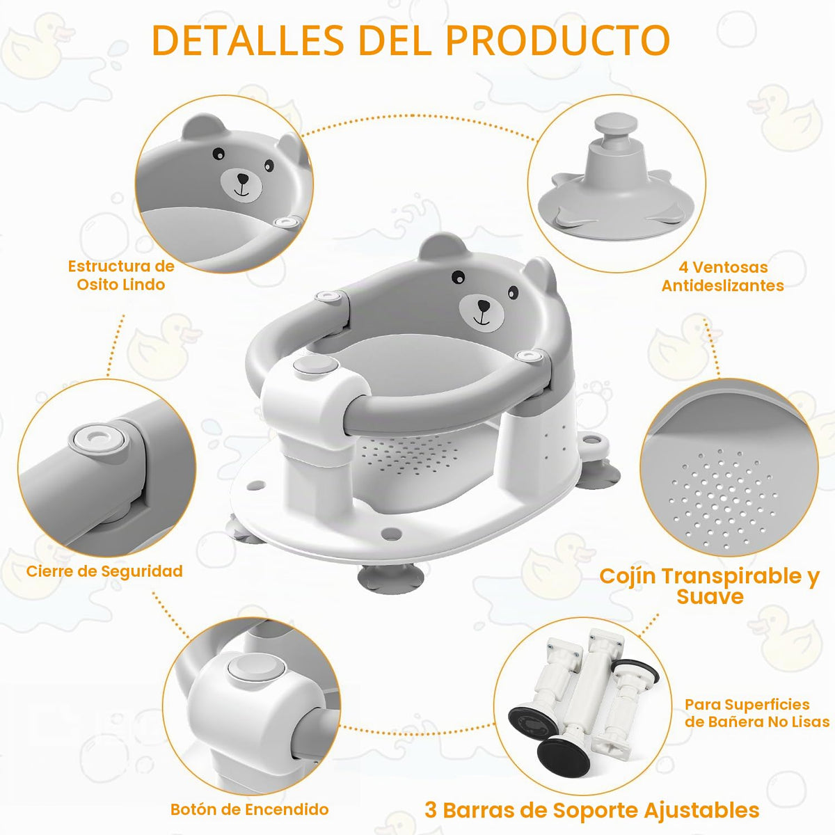 Asiento de baño para bebés de 6 meses en adelante