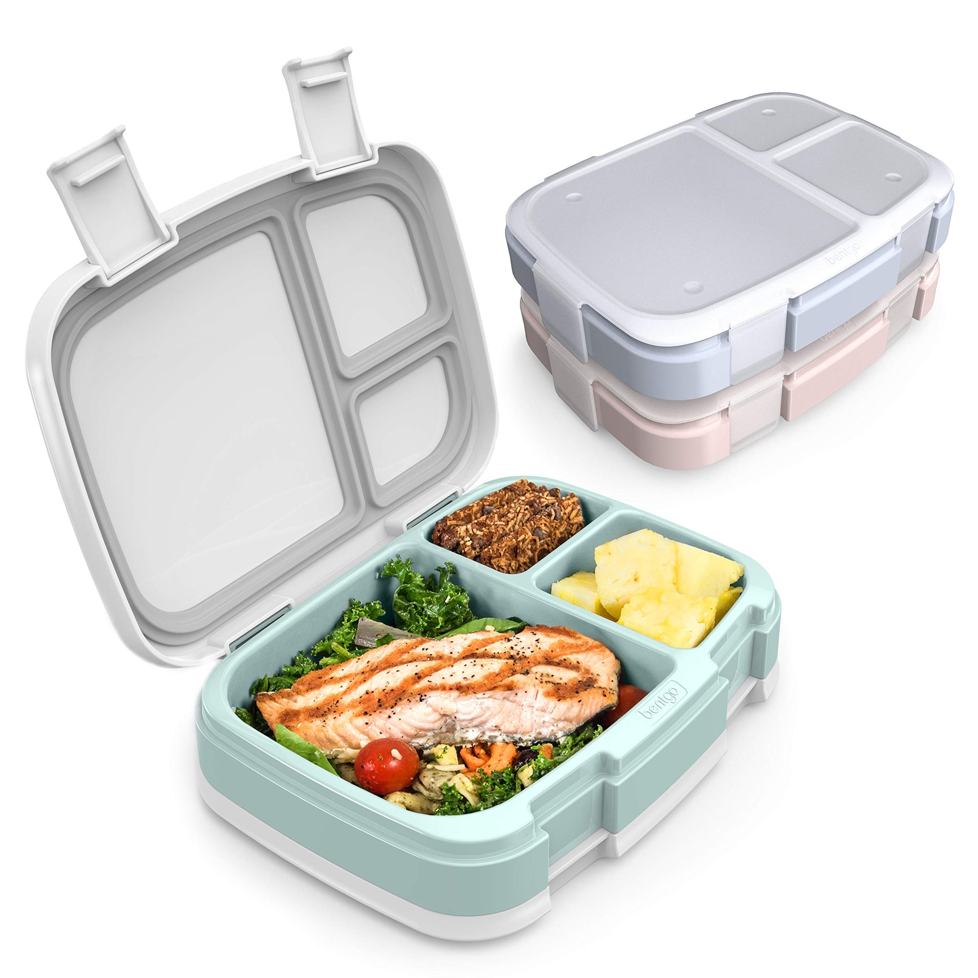 Bentgo® Fresh - Juego de 3 cajas de almuerzo reutilizables de 3 compartimentos para preparación de comidas