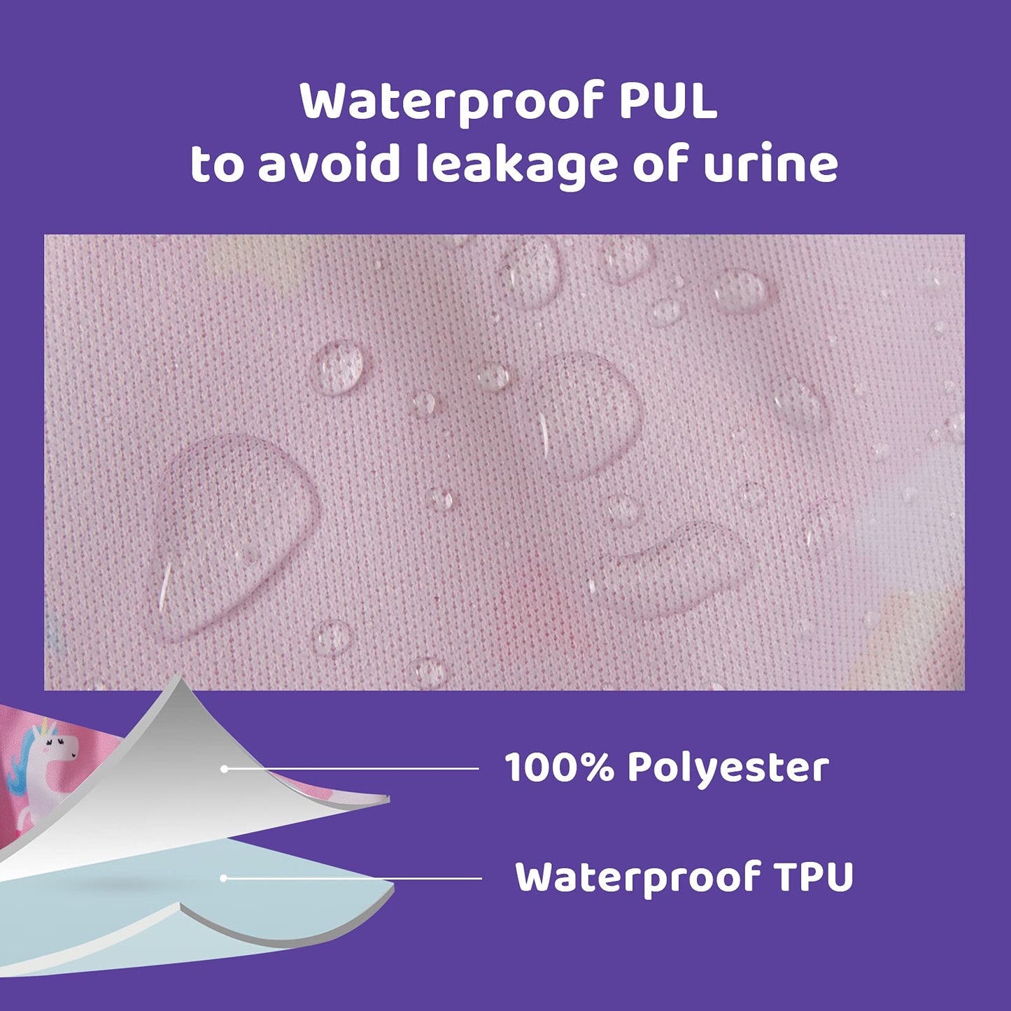 BISENKID Funda impermeable para pañales para pantalones de goma unicornio y sirena