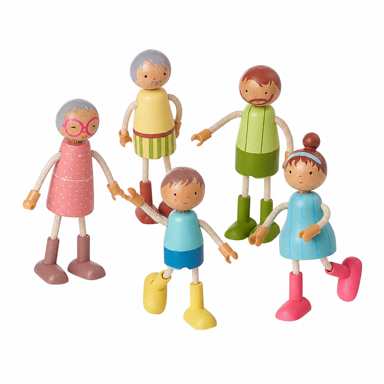 Giant bean juego de 5 muñecos familiares de madera para casa de muñecas