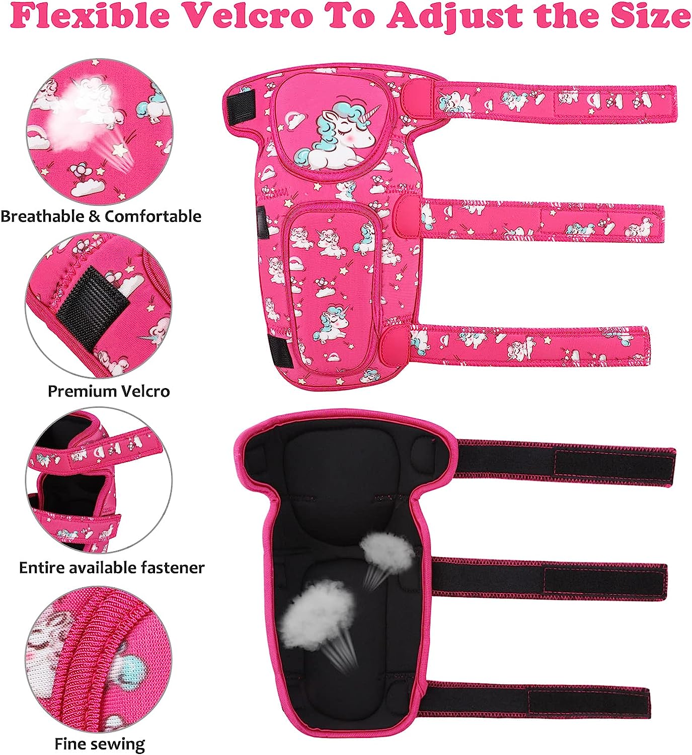 Juego de rodilleras de protección para niños, diseño unicornios, 4-8 años