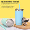 Tiblue - Taza para niños y niños pequeños, botella de agua de acero inoxidable, 2 tazas de 12oz, azul+verde