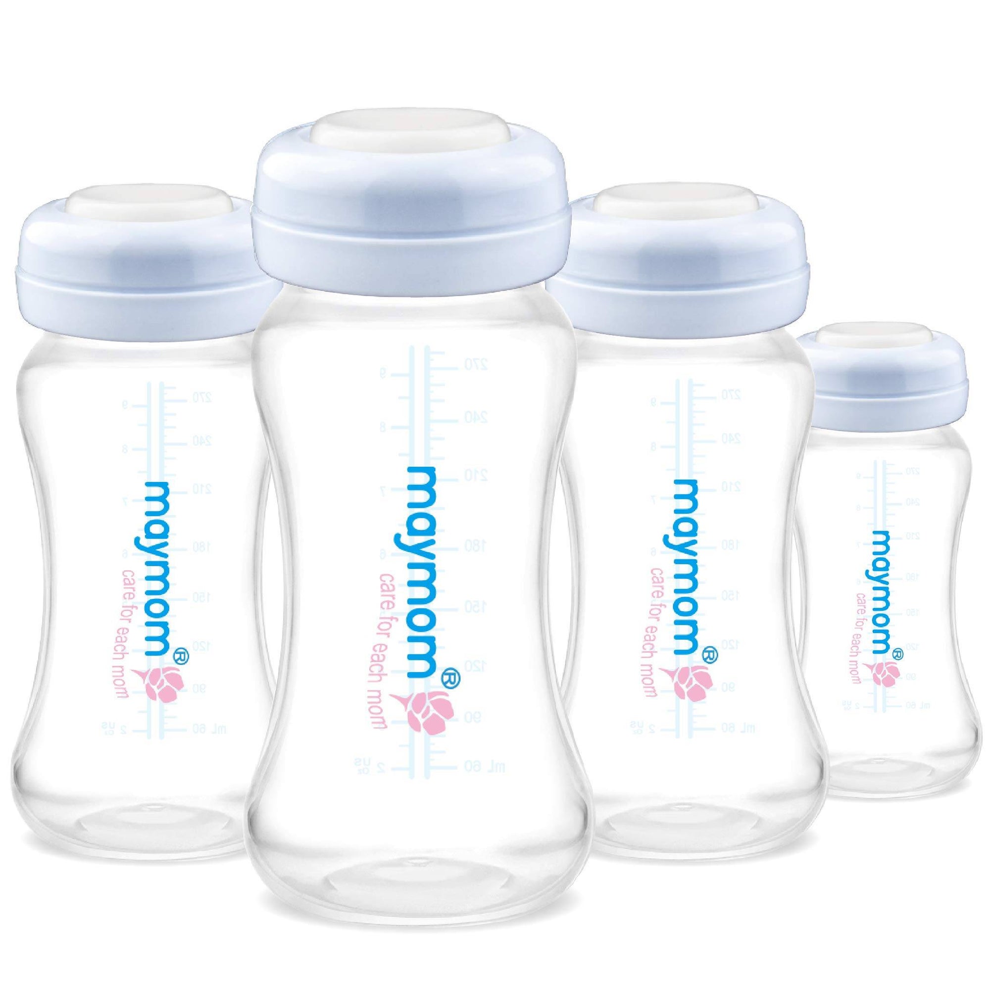 Maymom- Botellas de almacenamiento de leche materna de cuello ancho de 9 onzas, 4 uds