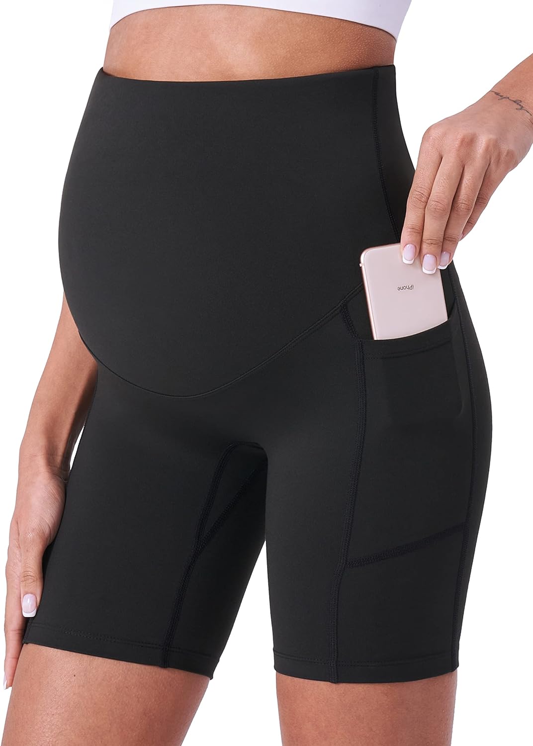 POSHDIVAH- Pantalones cortos de maternidad para mujer sobre el vientre con bolsillos, talla XL