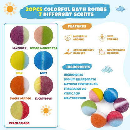 Leoce-20 bombas de baño para niños con juguetes de succión de dinosaurio en el interior