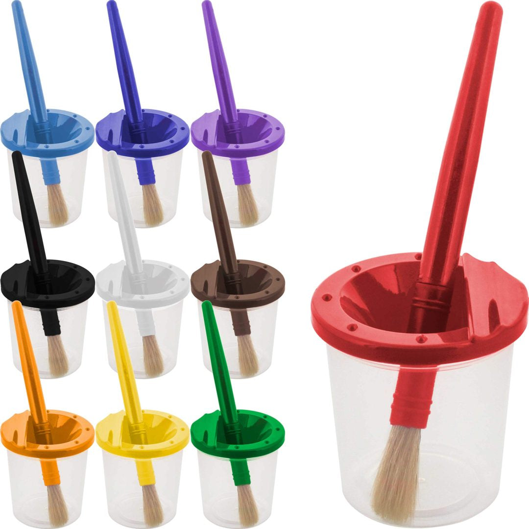 U.S. Art Supply 10 piezas de vasos de pintura antiderrame para niños con tapas de color