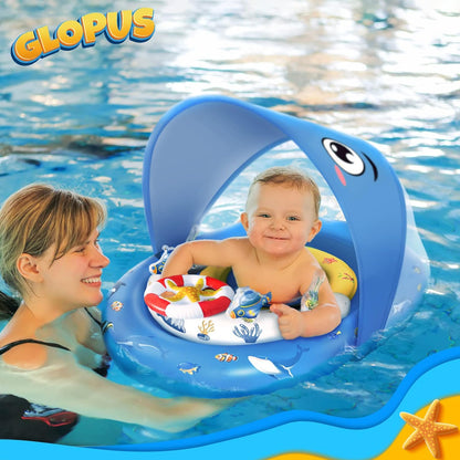 GLOPUS- Flotador de piscina para bebé con toldo extraíble