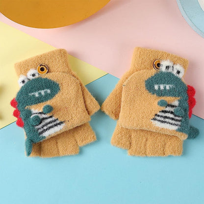 Qinweilu- Guantes amarillos de invierno para niños, dinosaurio