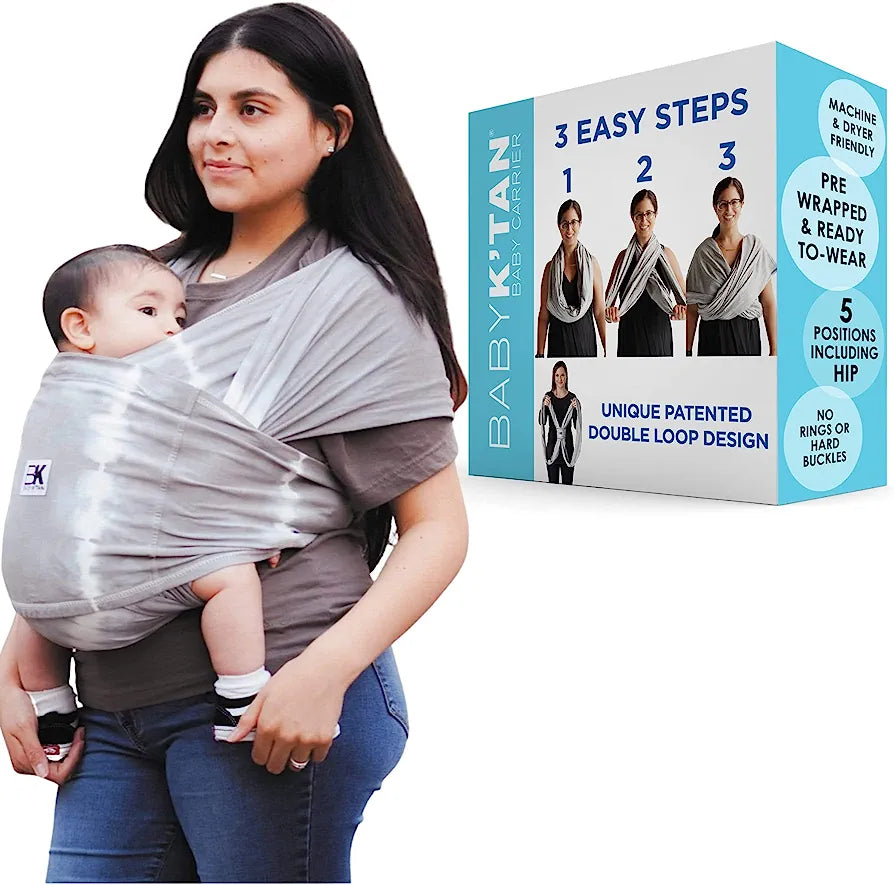 Portabebés Baby K'tan - Preenvuelto y simple como 1-2-3, tie dye gris, talla S