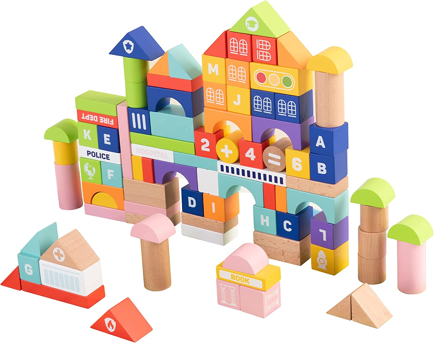 Woodenland-100 piezas de bloques de construcción de madera para niños pequeños