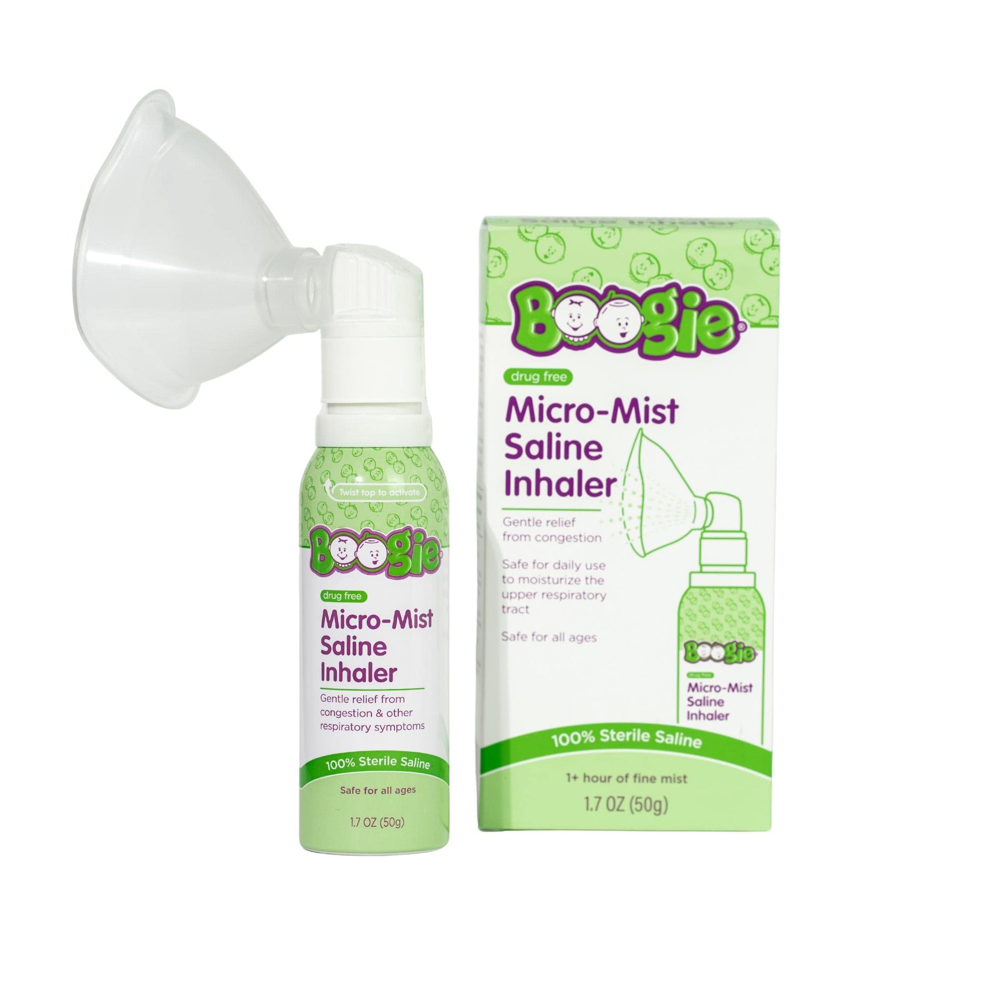 Boogie Micro-Mist - Spray salino para inhalador de 1.7 onzas sin perfume, paquete de 1