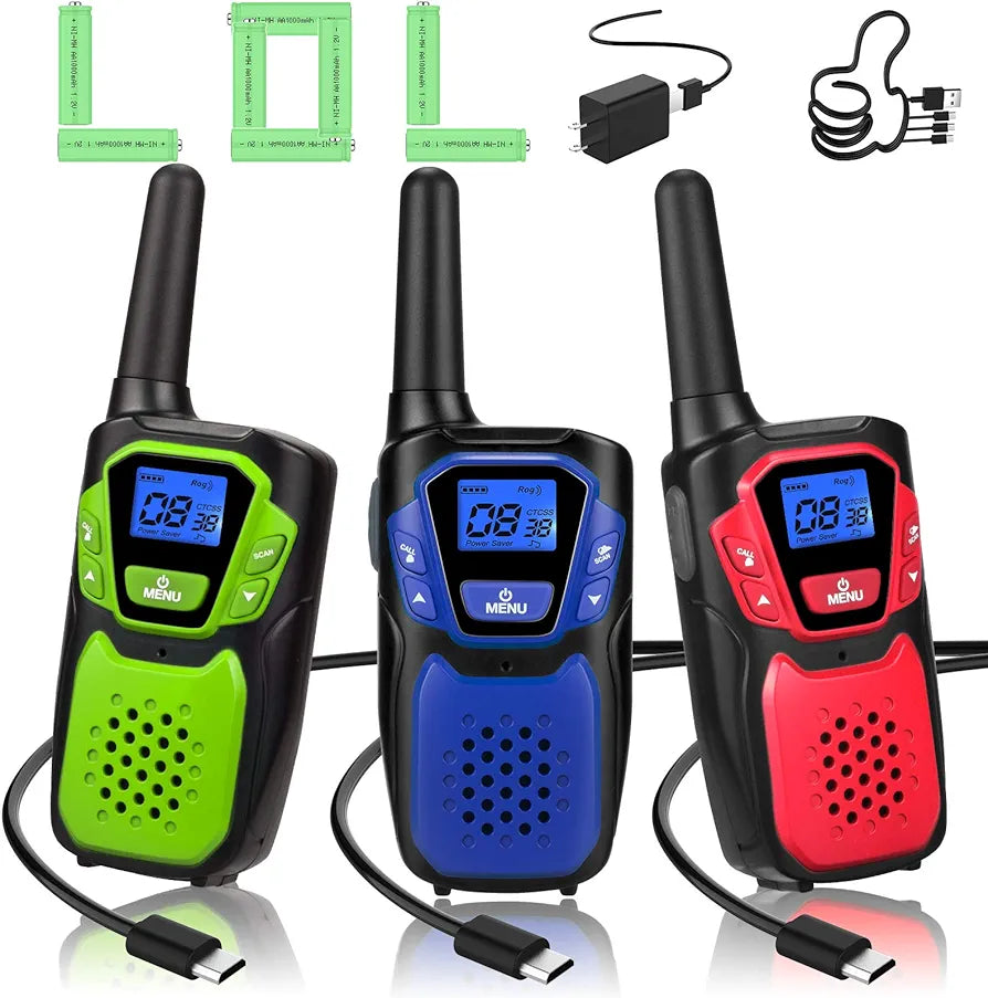 Walkie Talkies recargables, paquete de 3 unidades