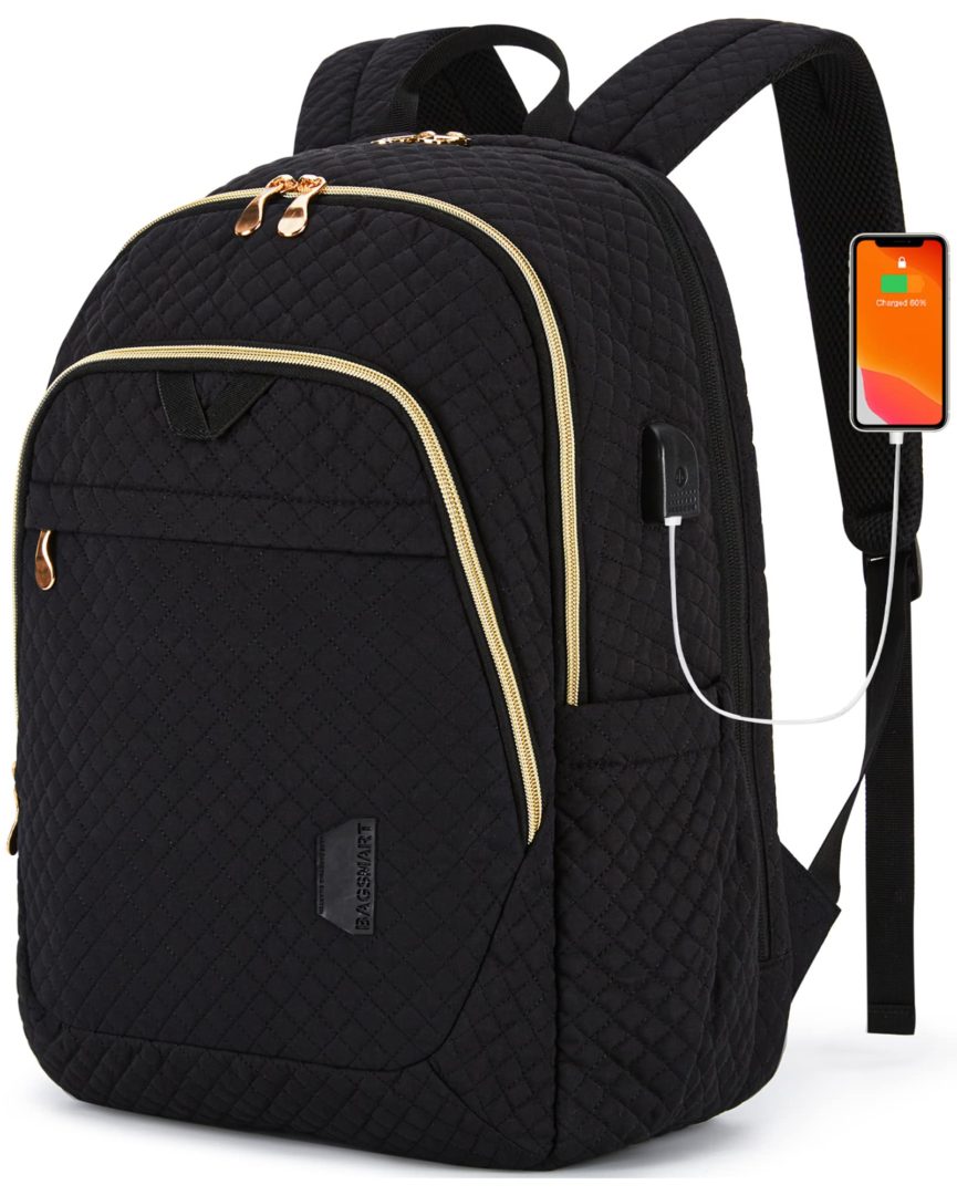 BAGSMART - Mochila de viaje para computadora de 15.6 pulgadas con puerto de carga USB- Negro