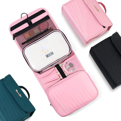 MacaRio- Neceser para Mujer, Rosa, Desmontable Colgante Plegable Portátil