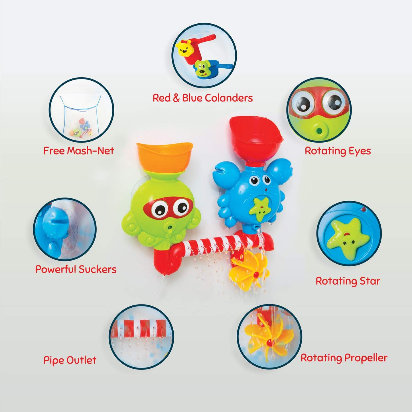 ic toyzz Juguetes de baño para bebés - Juguetes de bañera de cascada con ventosa de llenado, giro y flujo