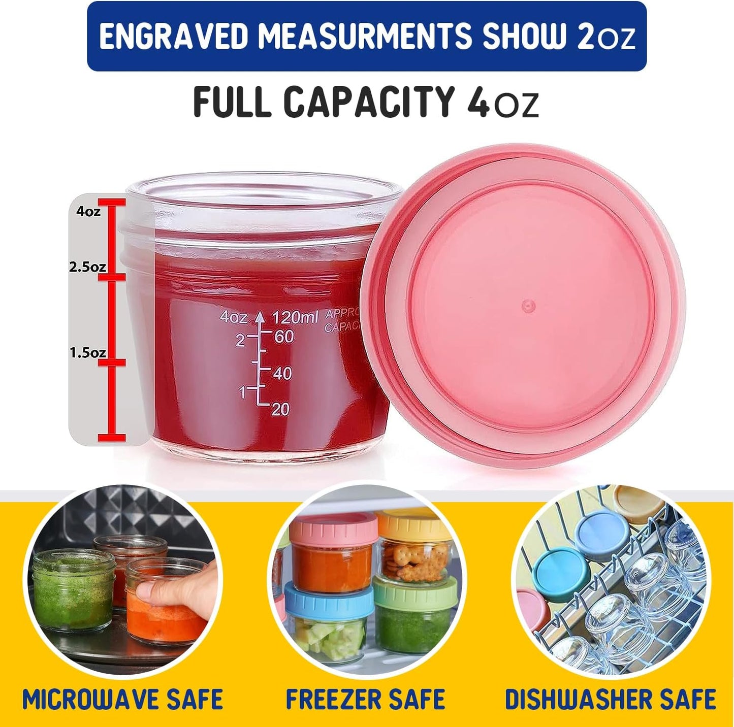 BENILAH- Recipientes de vidrio para almacenar alimentos para bebés, 12 pcs