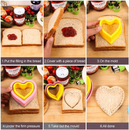 2 piezas de cortadores de sándwiches y sellador, y 5 cortadores de fruta y verdura
