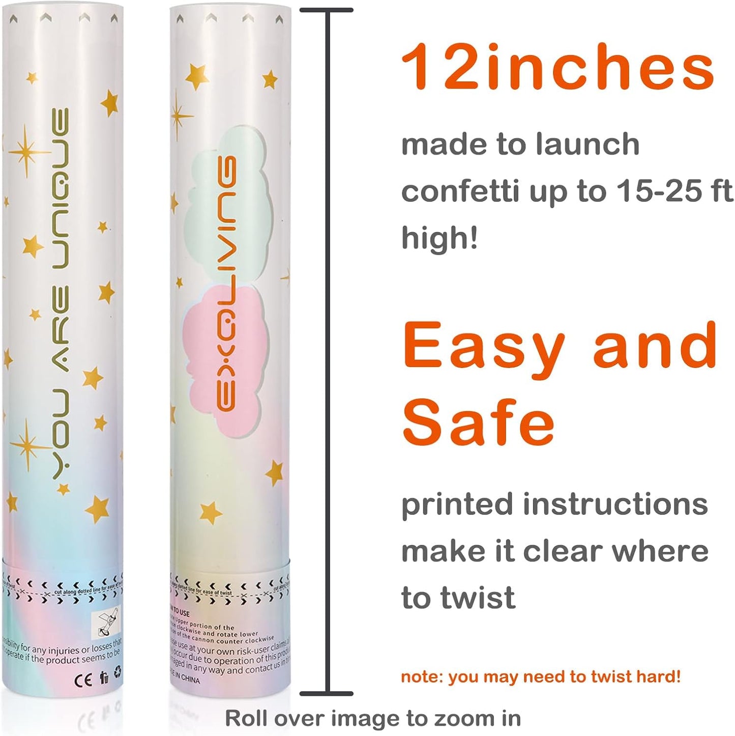 EXQLIVING-Cañones de confeti para fiestas, 6 uds de 12 pulgadas