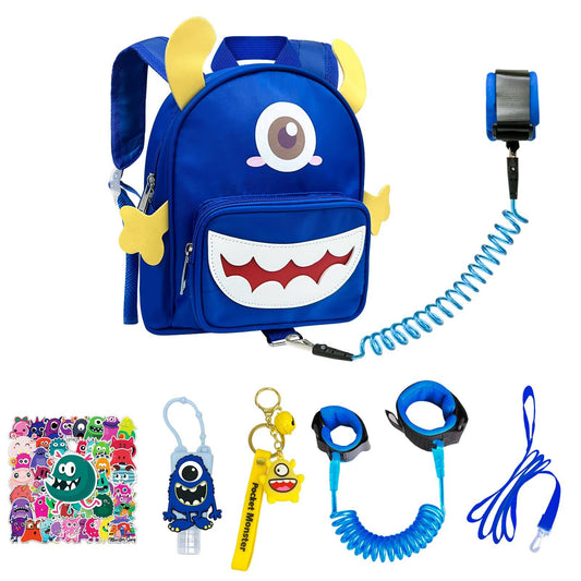 Fruitful Party-  Mochila de mounstruo para niños pequeños con cinturón de seguridad, azul