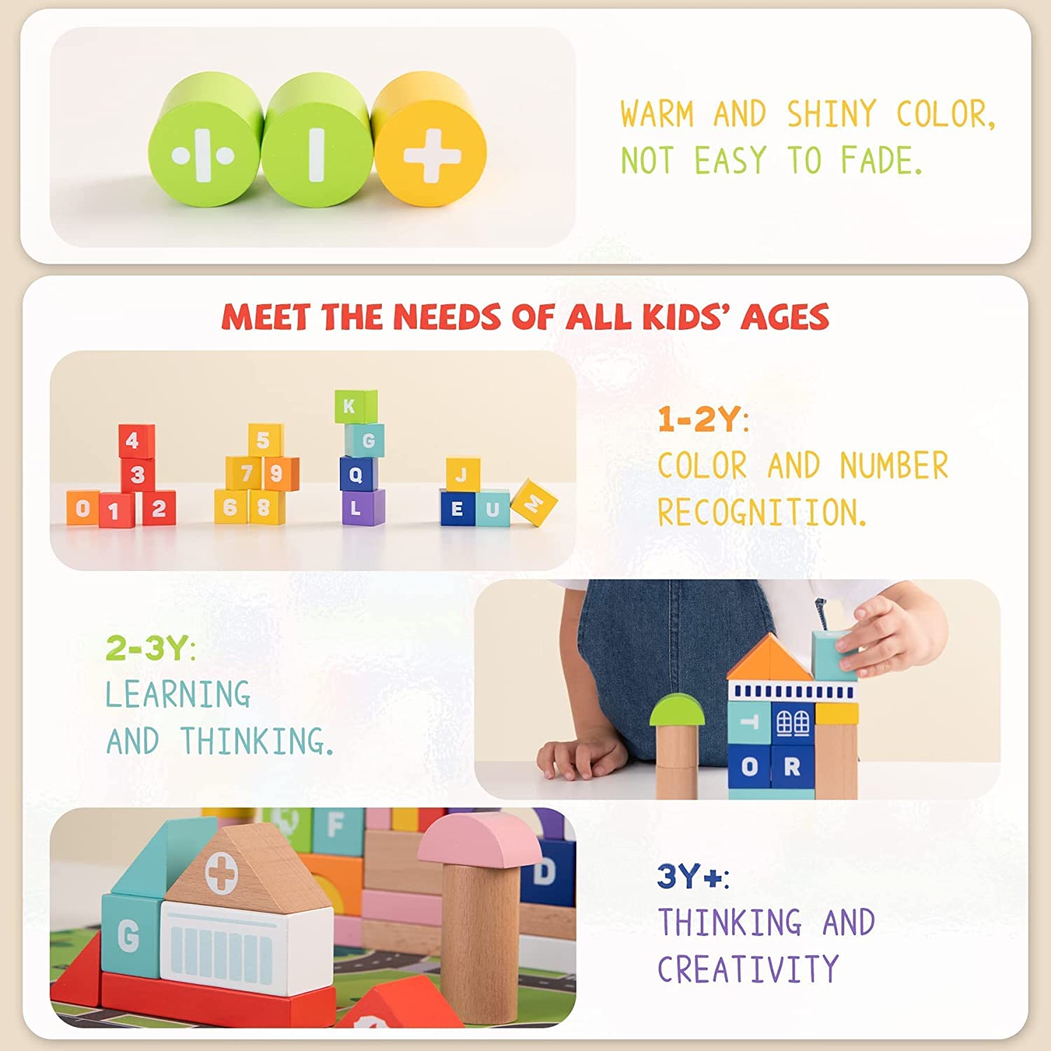 Woodenland-100 piezas de bloques de construcción de madera para