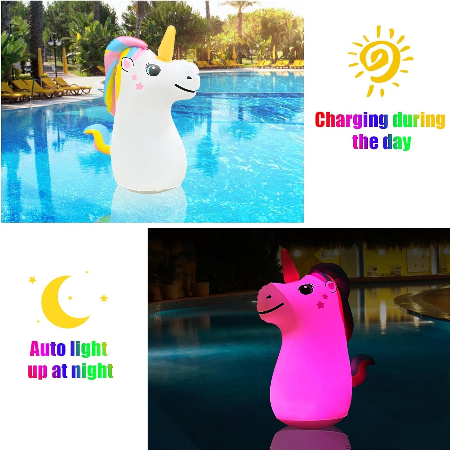 Lslpin- Luces solares flotantes para piscina, unicornio