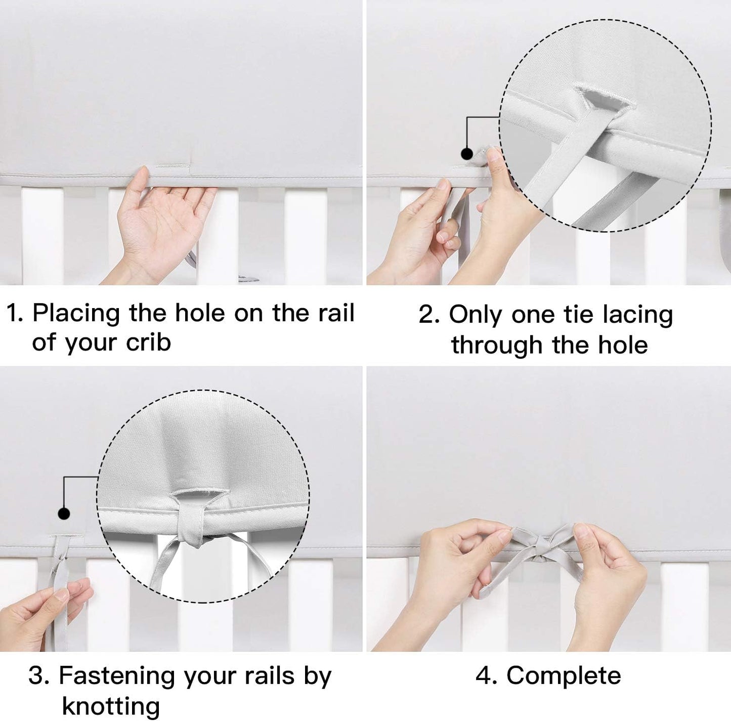 Tillyou- Cobertores para rieles laterales de cuna, reversible Gris/blanco