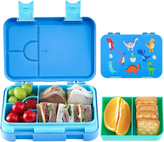 Zazozea-Recipiente para merienda Bento para niños (Dinosaurio azul)