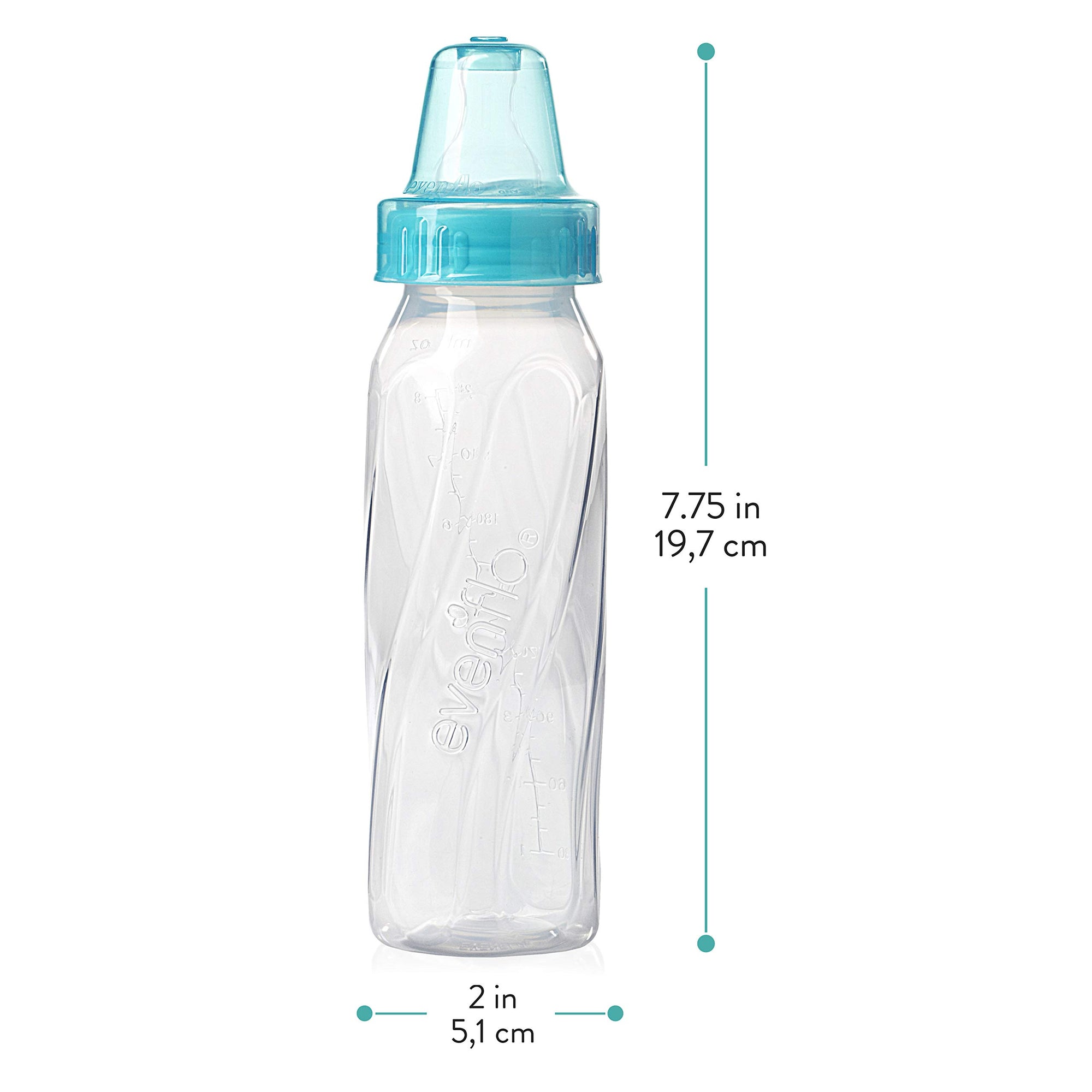 Evenflo Feeding Classic - Botellas de cuello estándar de plástico transparente para bebé, bebé y recién nacido, rosa/lavanda/verde azulado o verde/azul/verde azulado (los colores pueden variar), 8 onzas (paquete de 3)