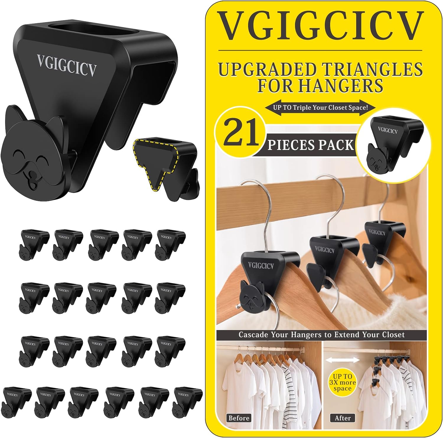 VGIGCICV-Ganchos triangulares para ahorrar espacio para perchas de ropa resistentes