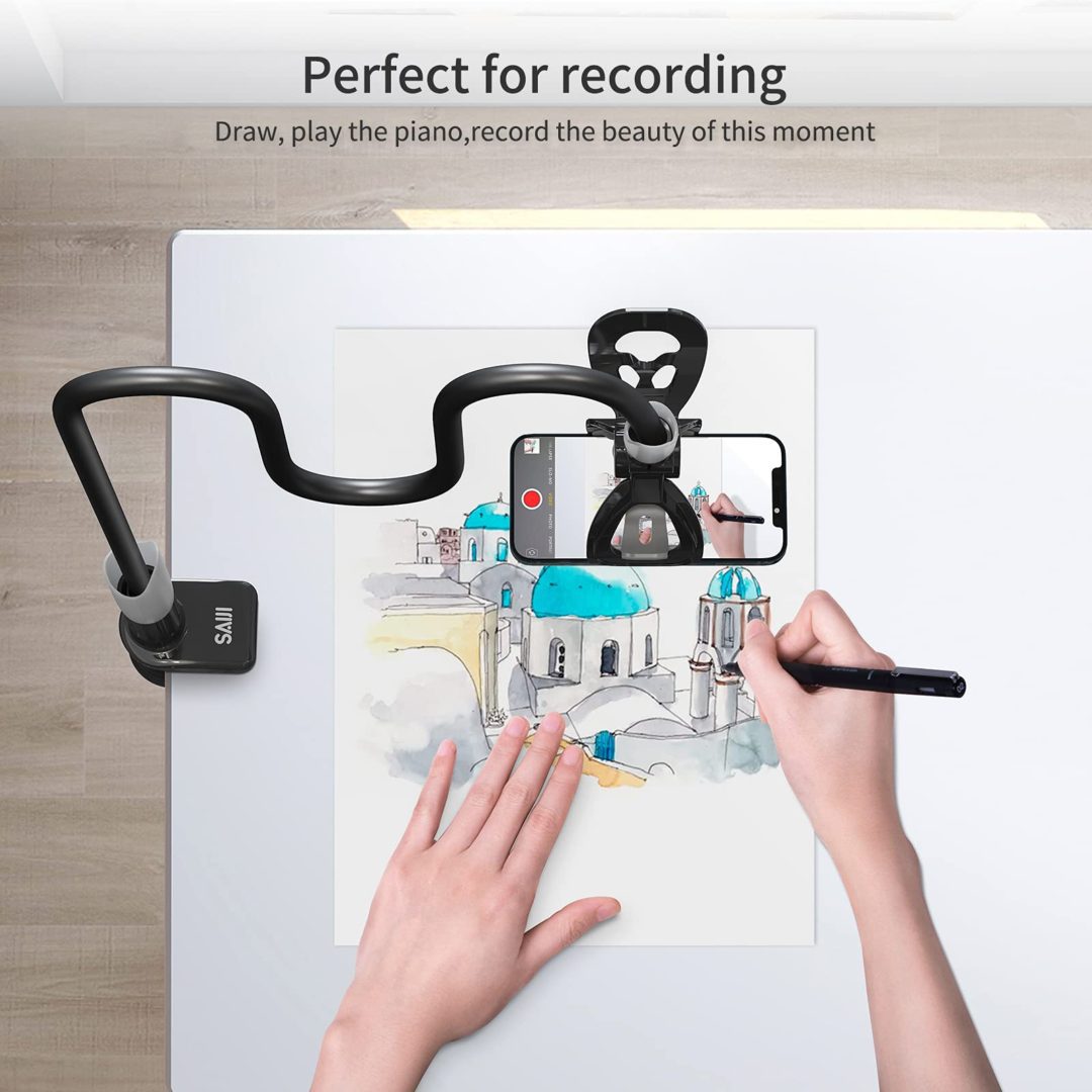 Saiji Gooseneck - Soporte universal para teléfono celular, negro