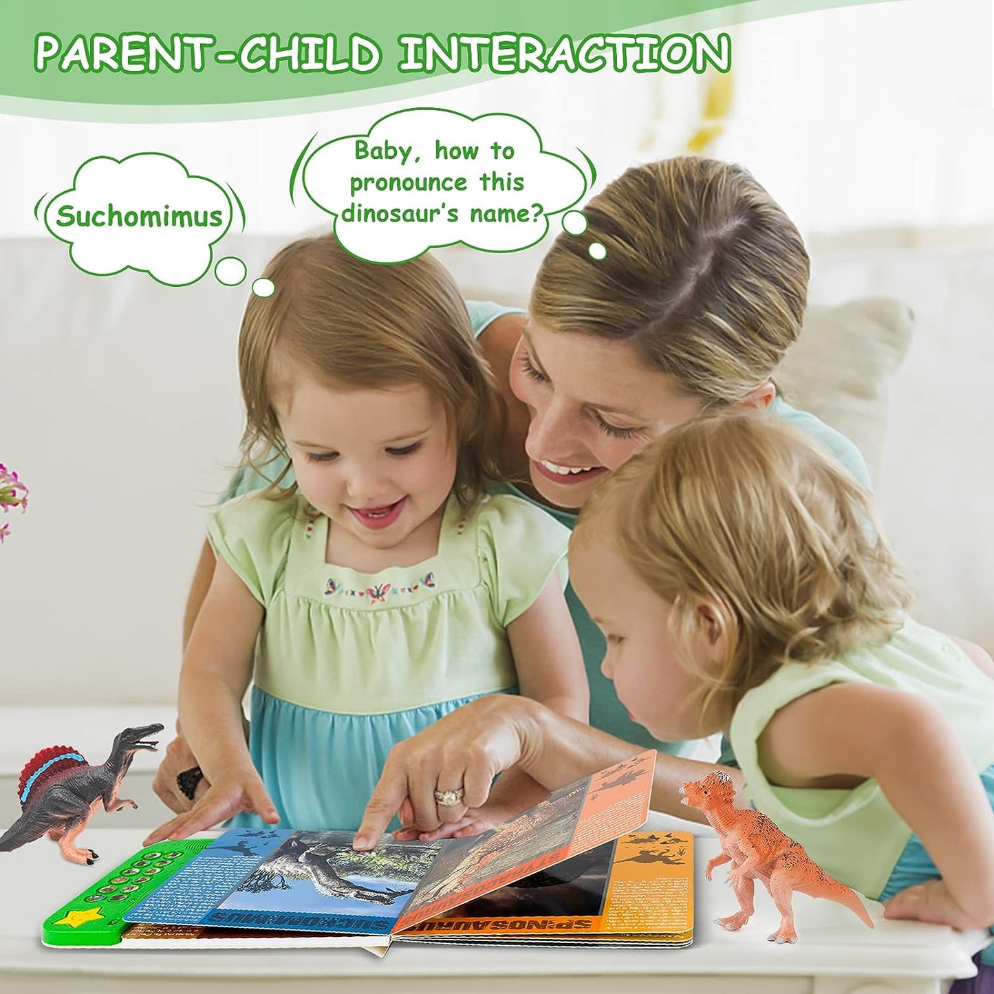 Ivoxex - Libro de dinosaurio interactivo con sonido (no incluye las figuras de dinosaurio)