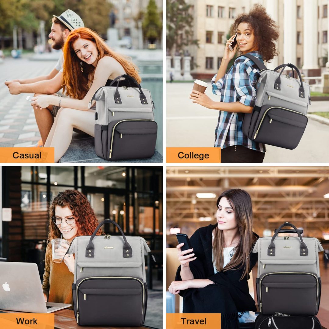 LOVEVOOK Mochila para computadora portátil para mujer(gris-gris)