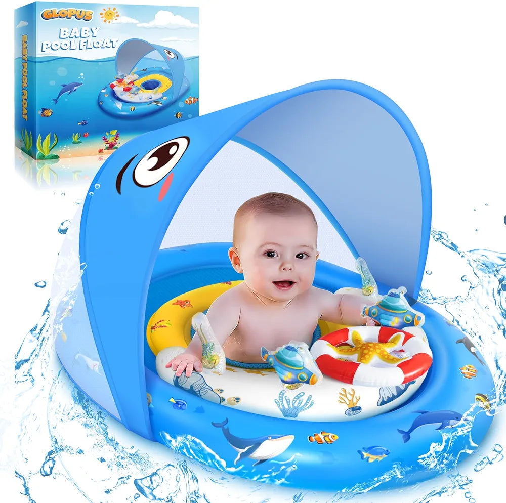 GLOPUS- Flotador de piscina para bebé con toldo extraíble