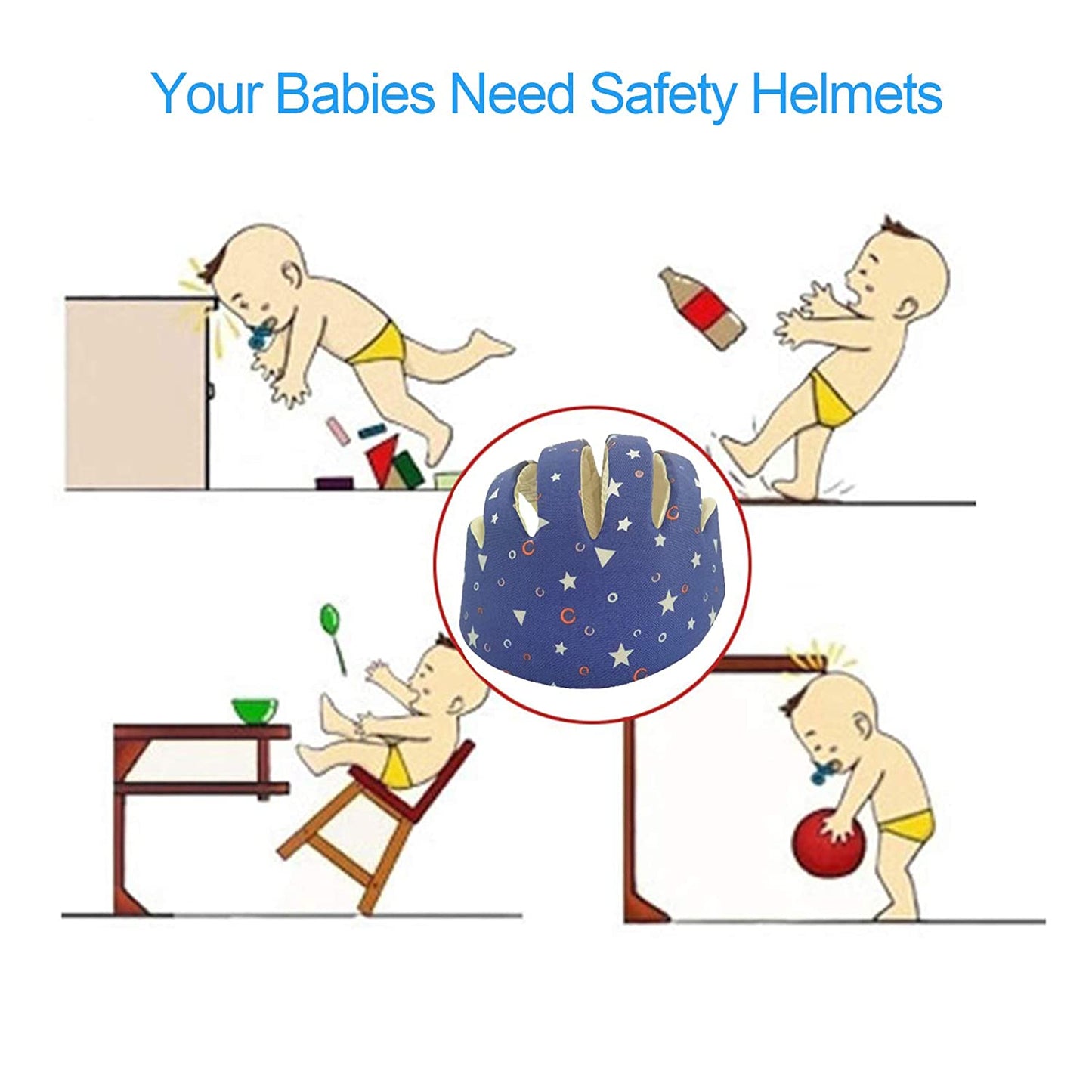 Casco para bebés  gorra suave y ajustable, estrellas azul