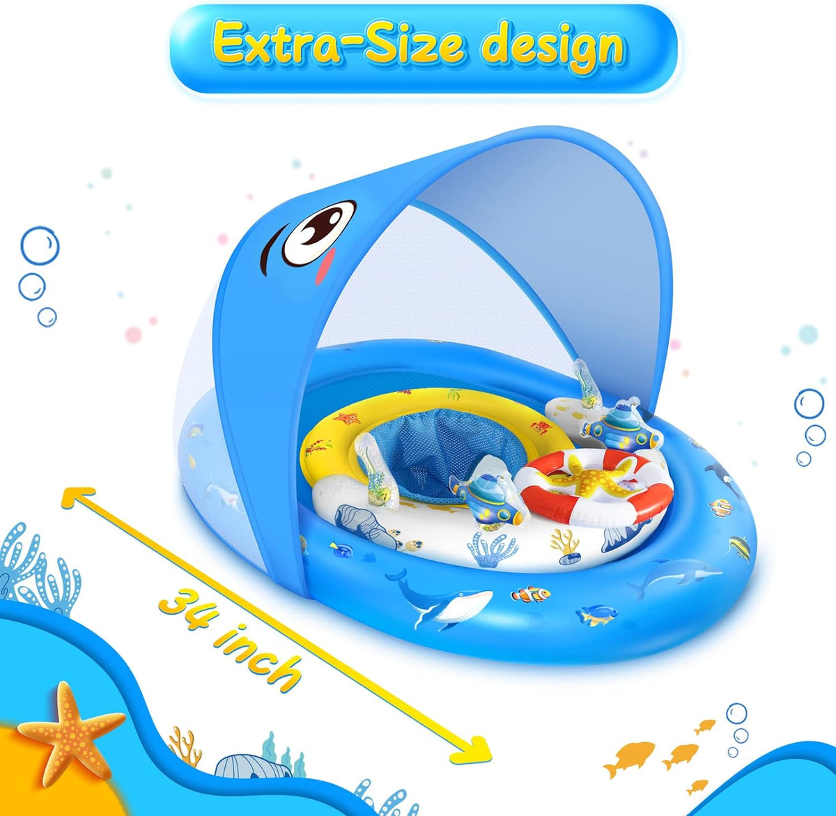 GLOPUS- Flotador de piscina para bebé con toldo extraíble