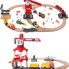 WINB- Vías de tren de madera, 70 piezas y sitio de construcción