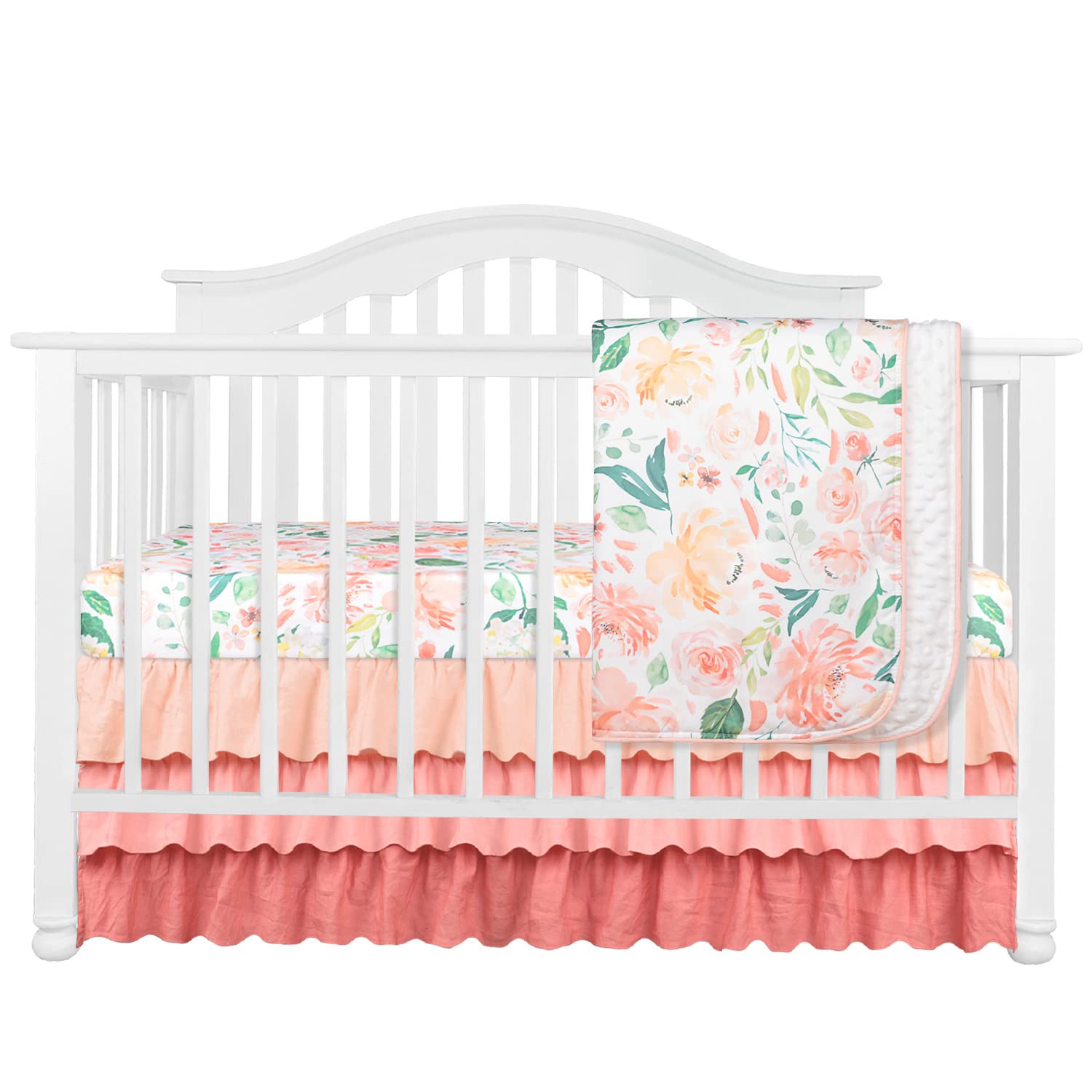 Sahaler peach Floral Nursery Cuna Falda con volantes Conjunto de ropa de cama para cuna (Secret Garden 3 piezas)