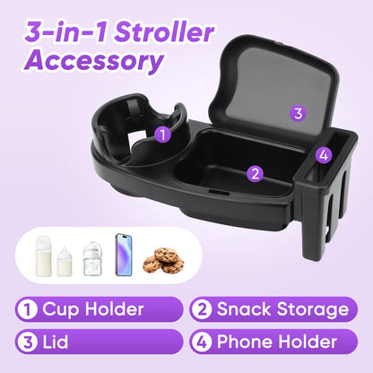 Bandeja universal para refrigerios para cochecito, 3 en 1