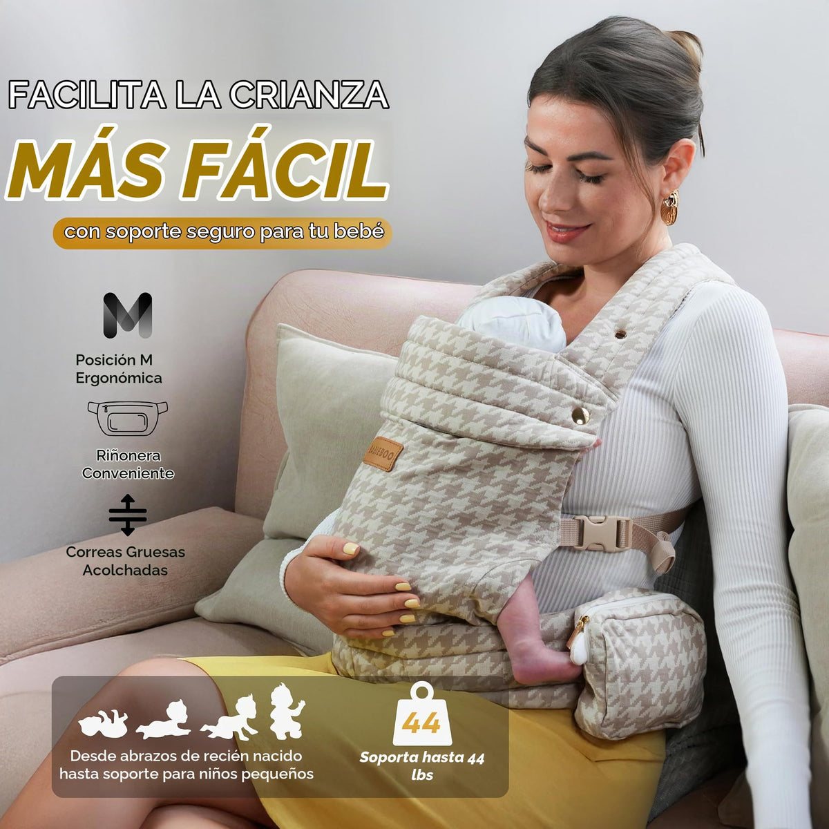 Babieboo portabebés para recién nacidos a niños pequeños, con soporte para la cabeza 7-44 libras