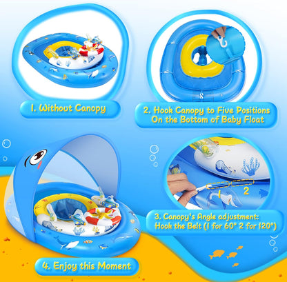 GLOPUS- Flotador de piscina para bebé con toldo extraíble