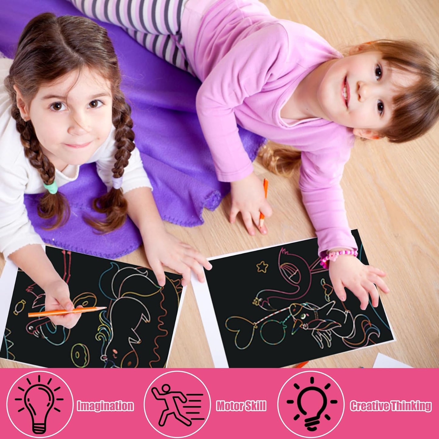 OPUHOHR - Juego de 3 tarjetas de rascar para niños, princesa/unicornio/sirena