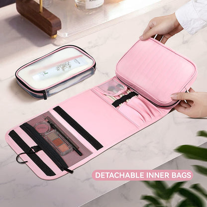 MacaRio- Neceser para Mujer, Rosa, Desmontable Colgante Plegable Portátil