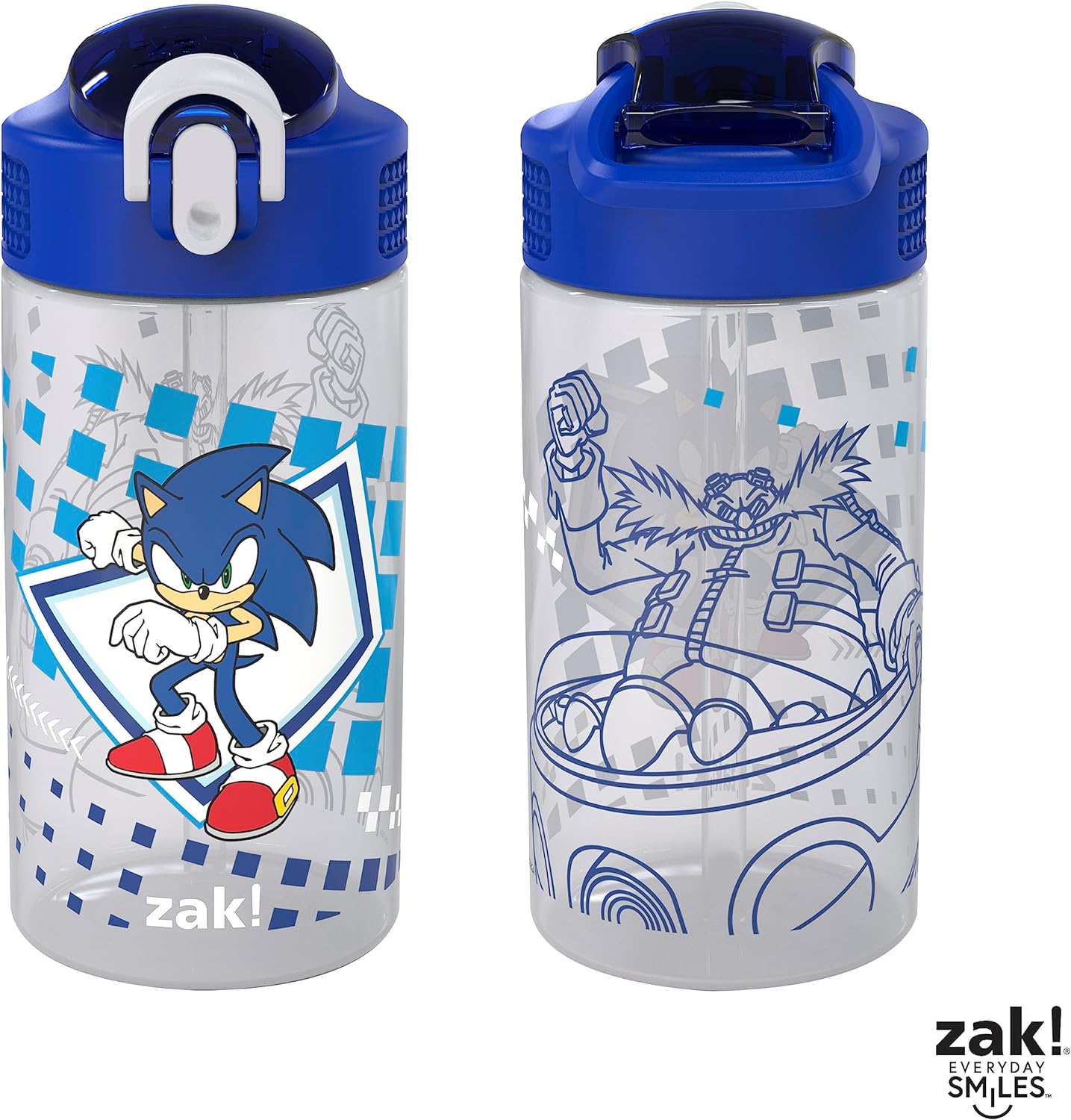 Zak Designs Sonic the Hedgehog - Botella de agua para niños, 16 oz con pajilla, 1 ud