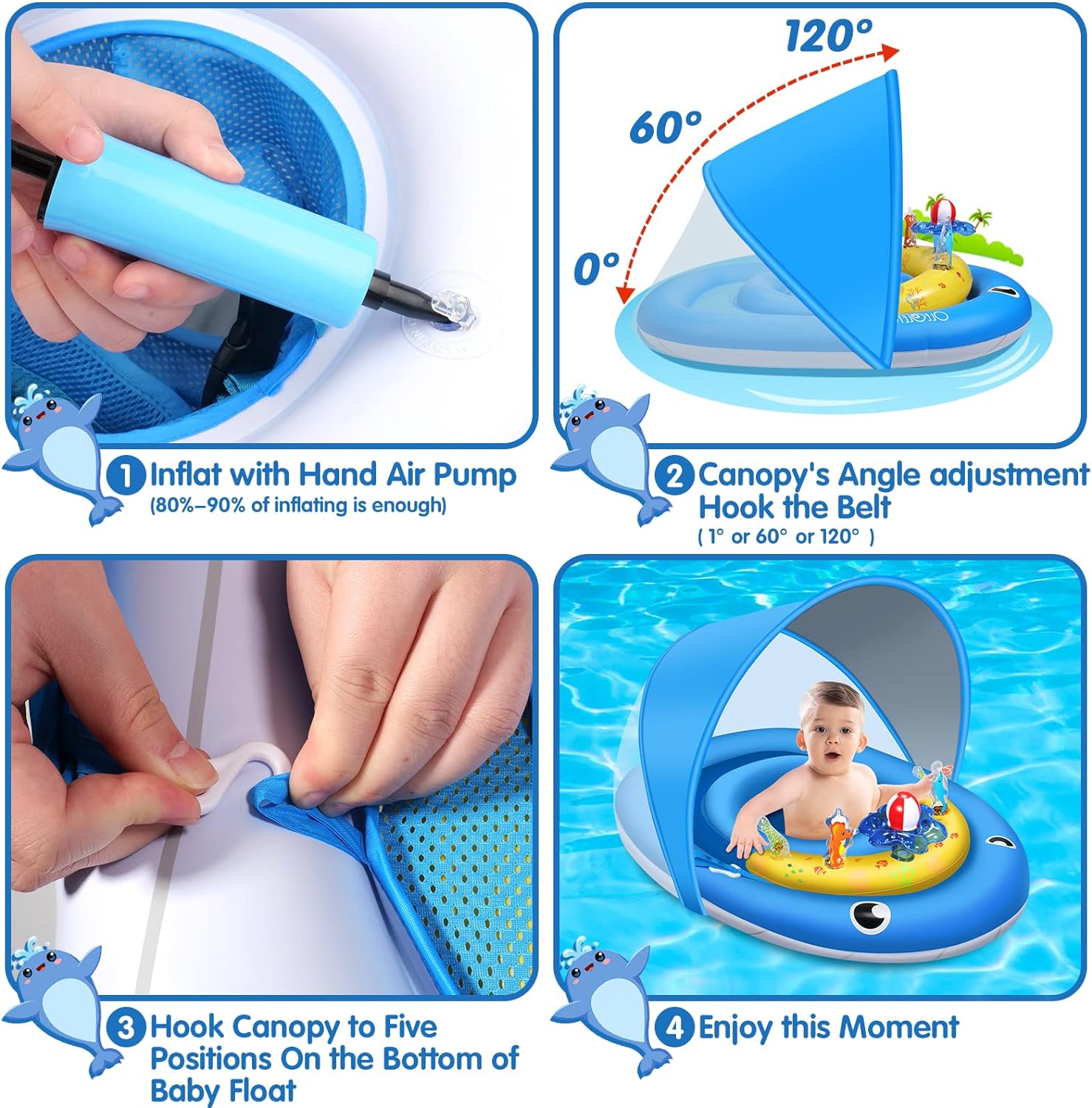 Fácil Inflado Sin Fugas Flotador Para Bebé ACELIFE Con Protección Solar UPF50 Y Asiento Ajustable (3-36 Meses, 11-33 Libras Fácil Inflado Sin Fugas Flotador Para Bebé ACELIFE Con Protección Solar UPF50 Y Asiento Ajustable (3-36 Meses, 11-33 Libras