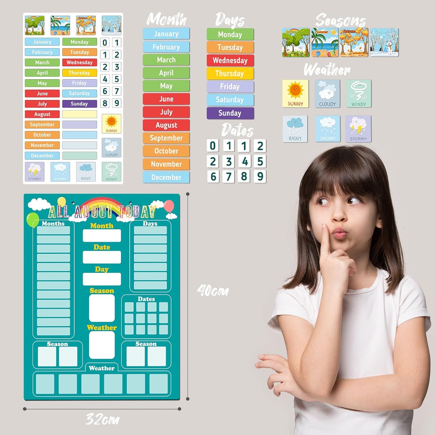 BIROYAL-Calendario infantil, que incluye meses, días, fechas, estaciones y clima