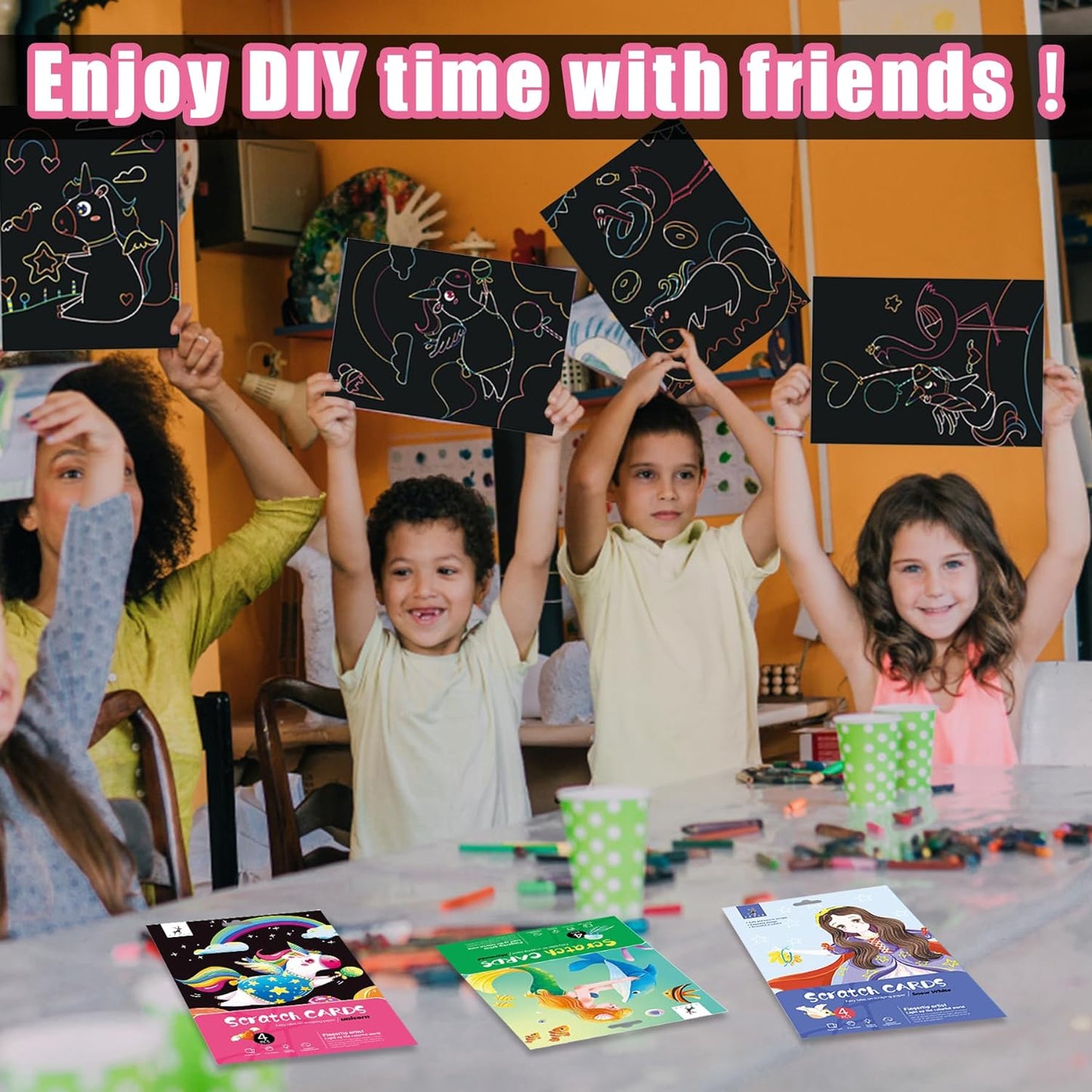 OPUHOHR - Juego de 3 tarjetas de rascar para niños, princesa/unicornio/sirena