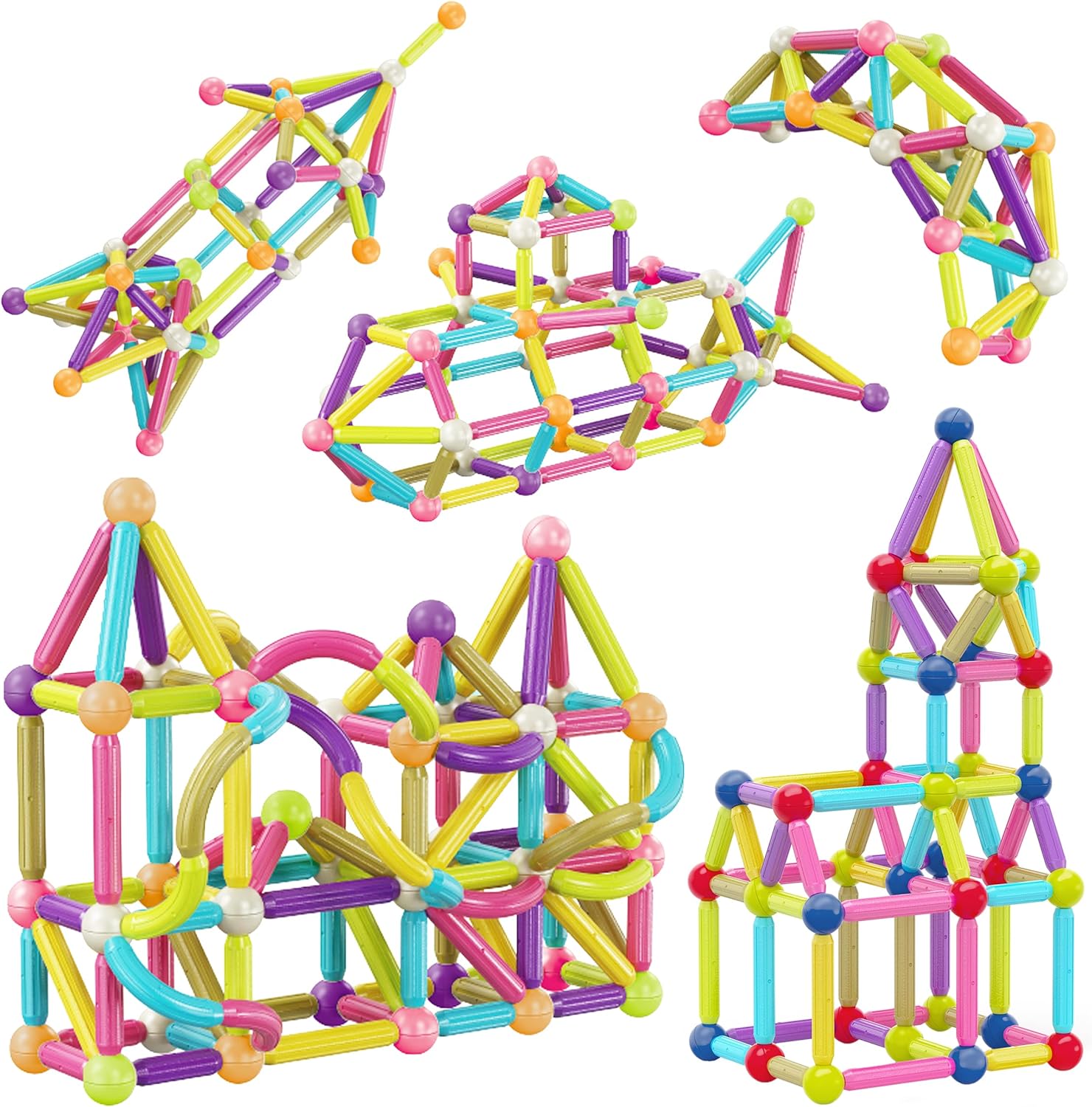PicassoTiles - Juego de construcción de 100 piezas de bloques magnéticos con contenedor de almacenamiento