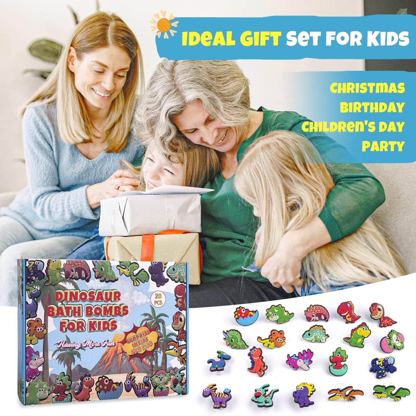 Leoce-20 bombas de baño para niños con juguetes de succión de dinosaurio en el interior