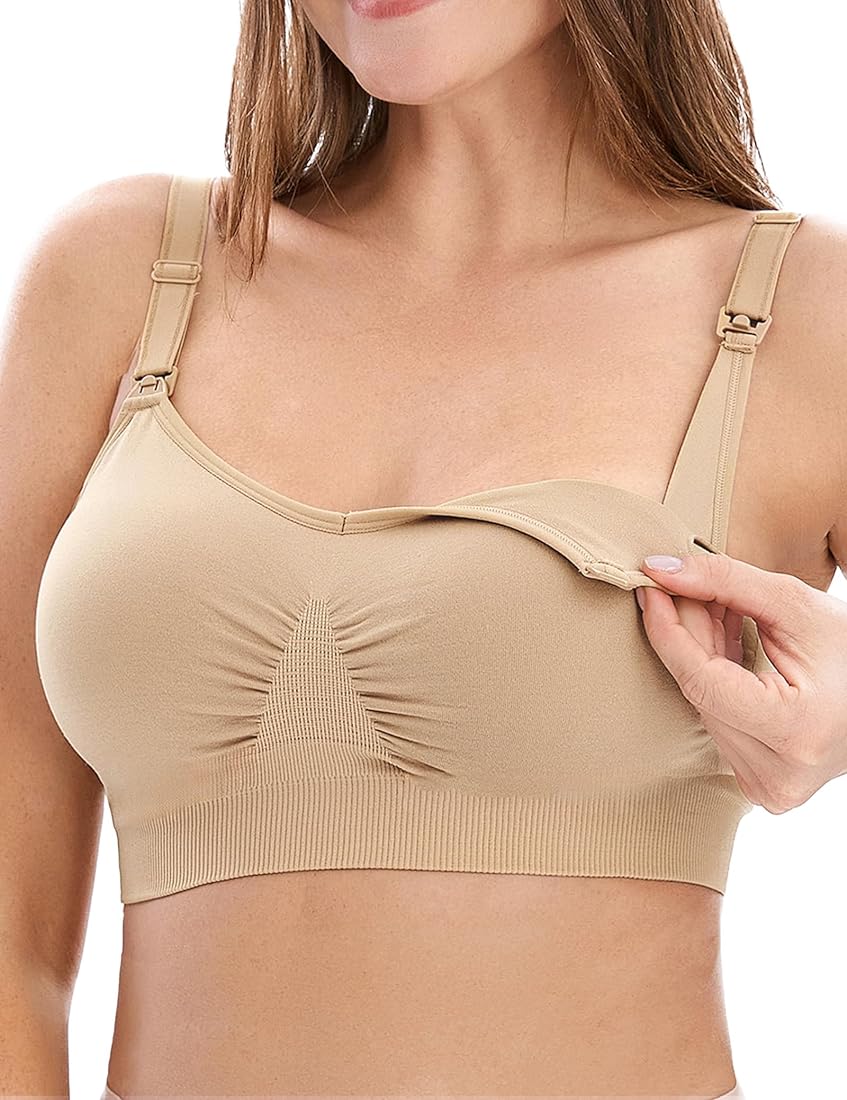HOFISH - Sostén de lactancia materna sin costuras, beige oscuro, diseño triangular, Talla M