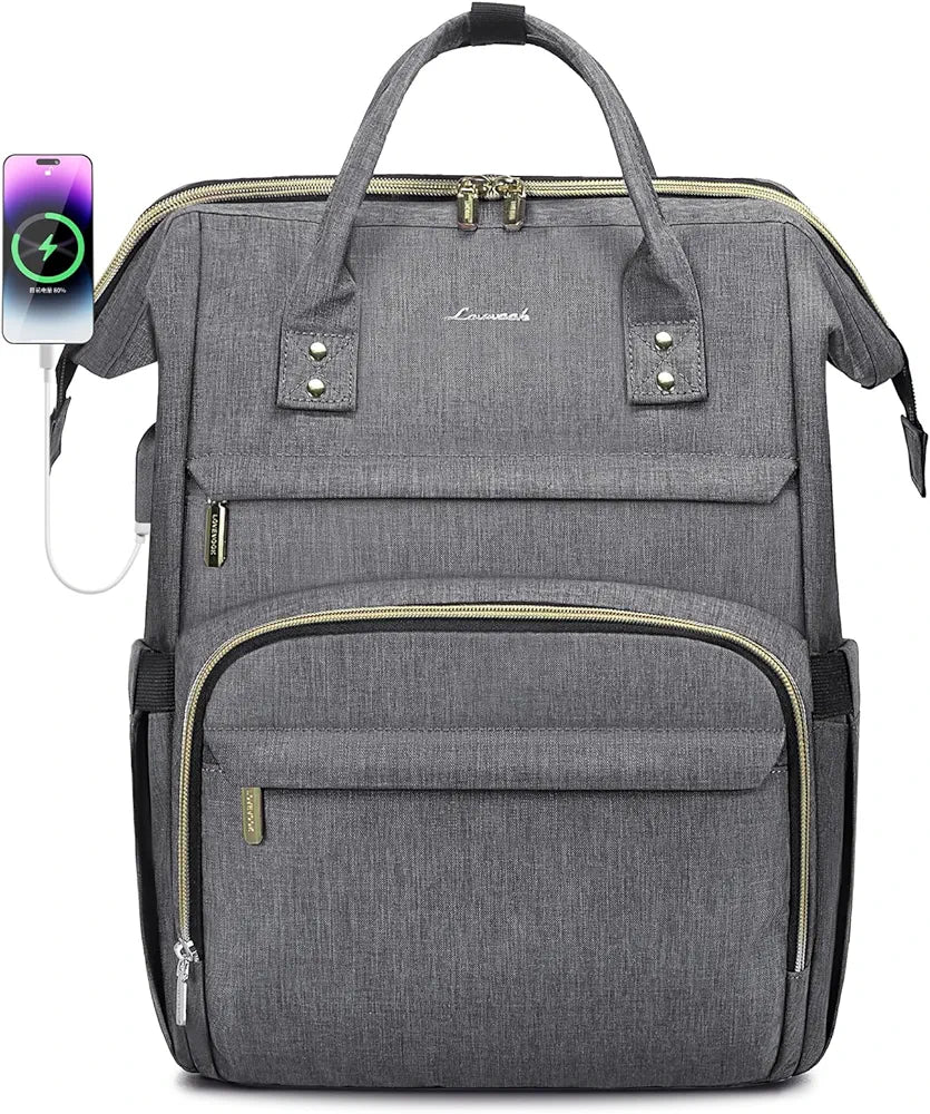 Lovevook- Mochila para viaje, con puerto USB, gris